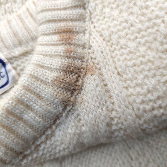 Vintage 1940s-1950s Cream Cable Knit Long Sleeve Crewneck Sweater Medium - Picture 9 of 9